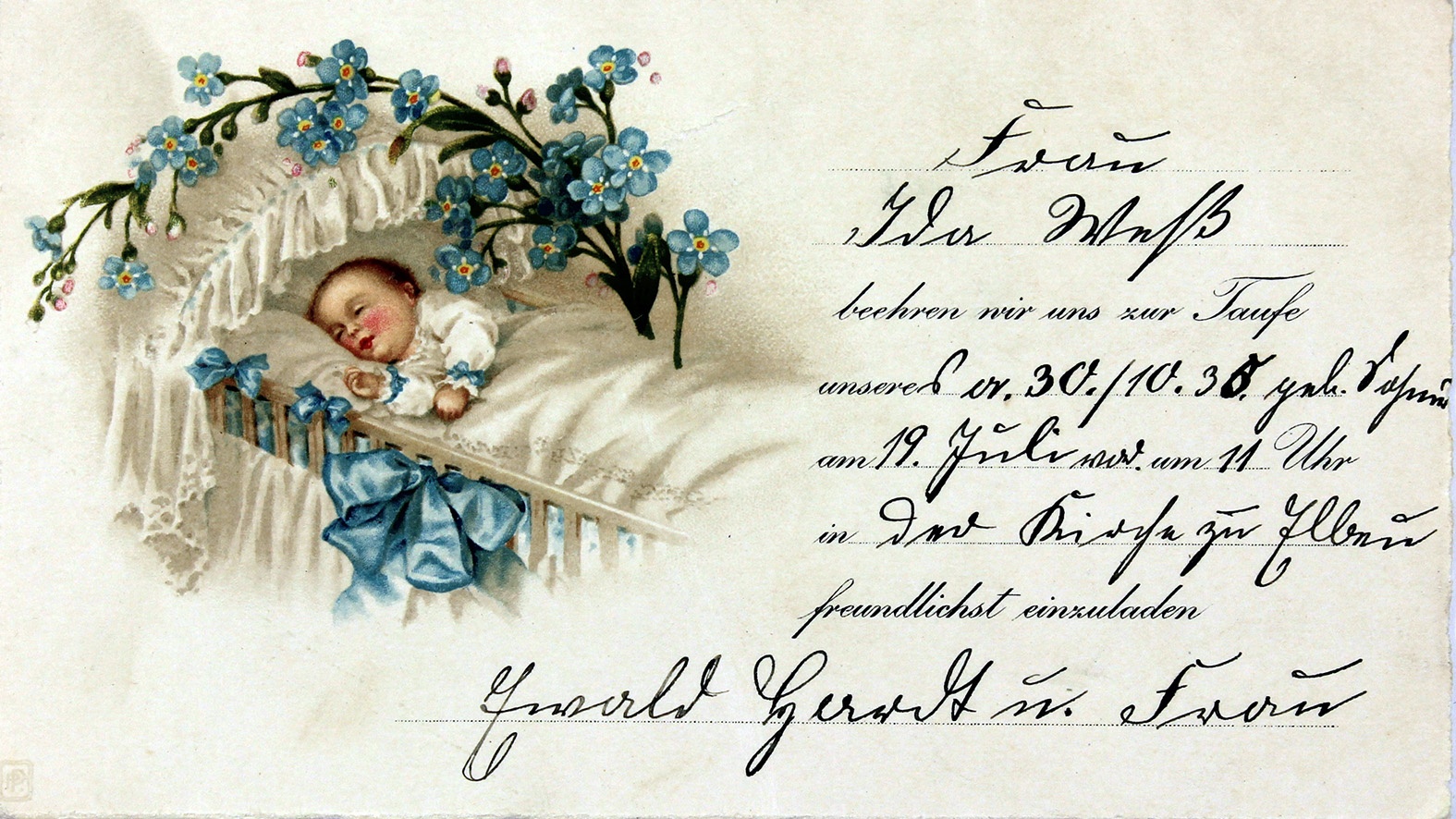 Einladung zur Taufe des Sohnes von Ewald Herdt an Ida Weß, 19. Juli 1936 (Museum Wolmirstedt RR-F)