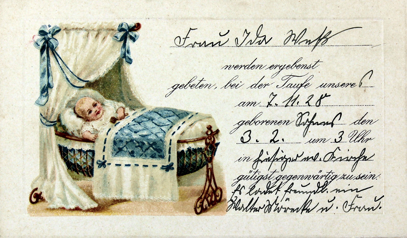 Einladung zur Taufe des Sohnes von Walter Wörncke an Ida Weß, 3. Februar 1929 (Museum Wolmirstedt RR-F)