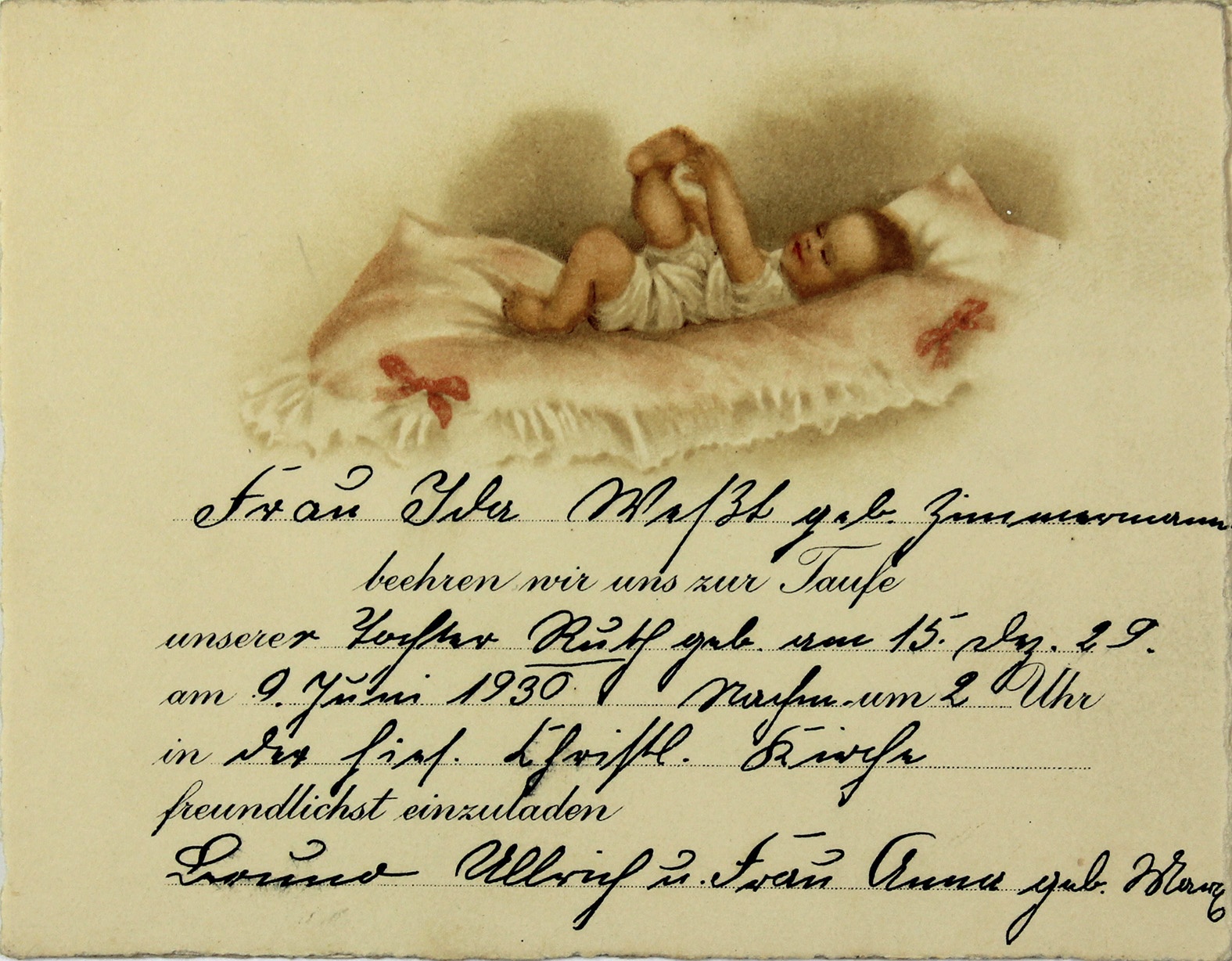 Einladung zur Taufe von Ruth Ulbrich an Ida Weß, 9. Juni 1930 (Museum Wolmirstedt RR-F)