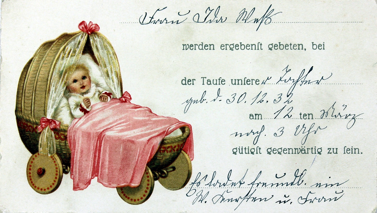 Einladung zur Taufe der Tochter von W. Karsten an Ida Weß, 12. März 1933 (Museum Wolmirstedt RR-F)