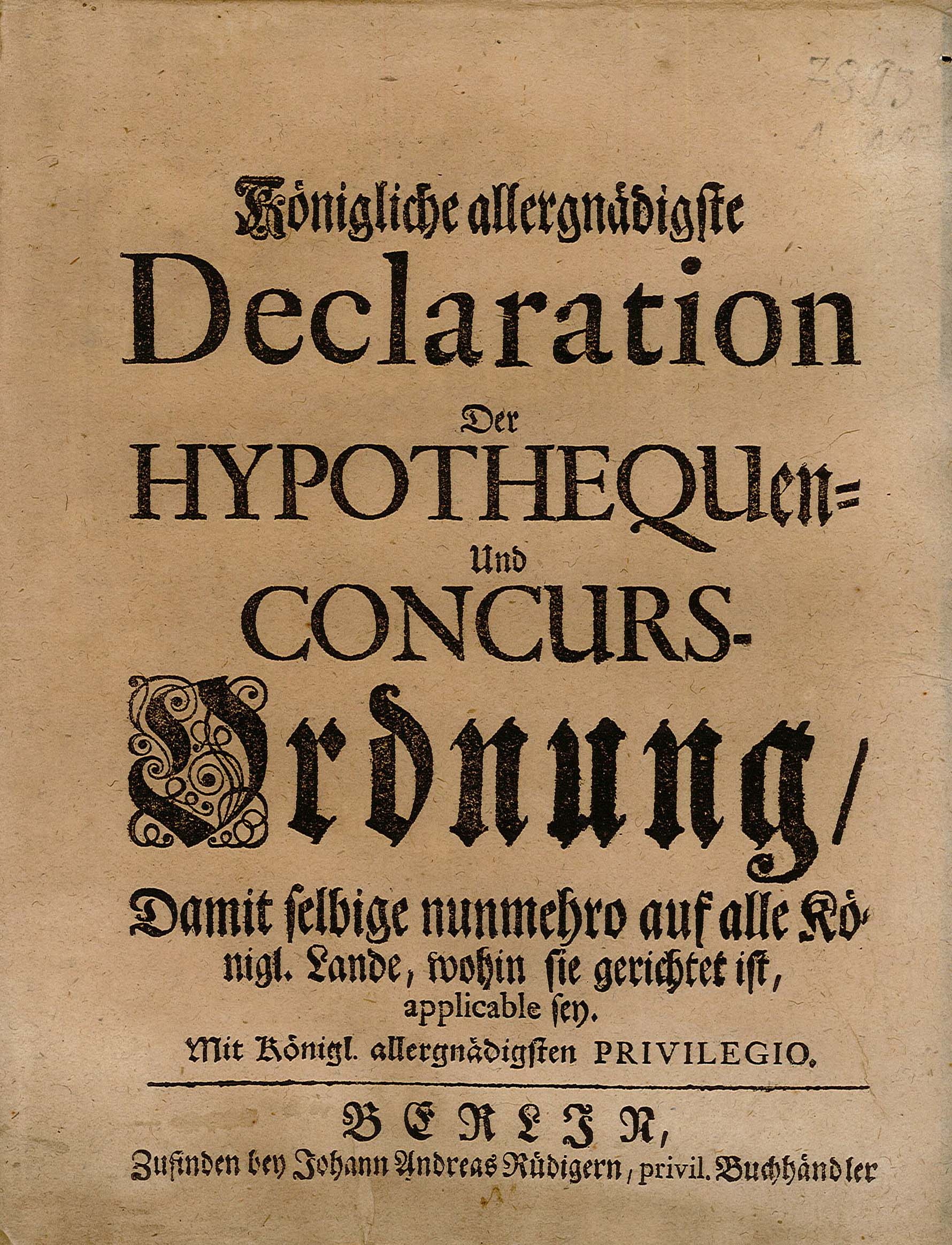 Hypotheken- und Conkursordnung, 1722 (Museum Wolmirstedt RR-F)