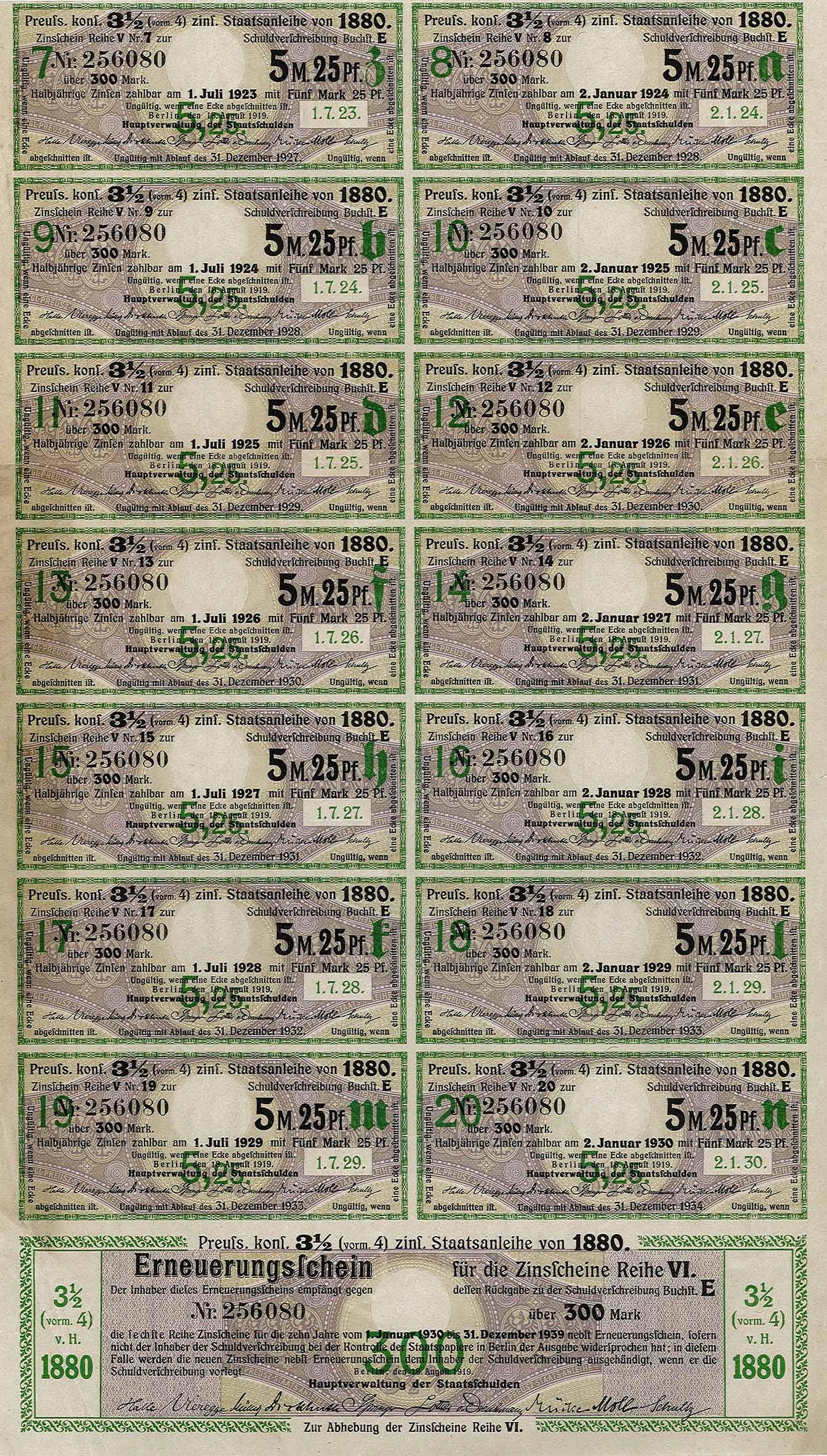 Staatsanleihen 1880 nebst Erneuerungsschein (Museum Wolmirstedt RR-F)