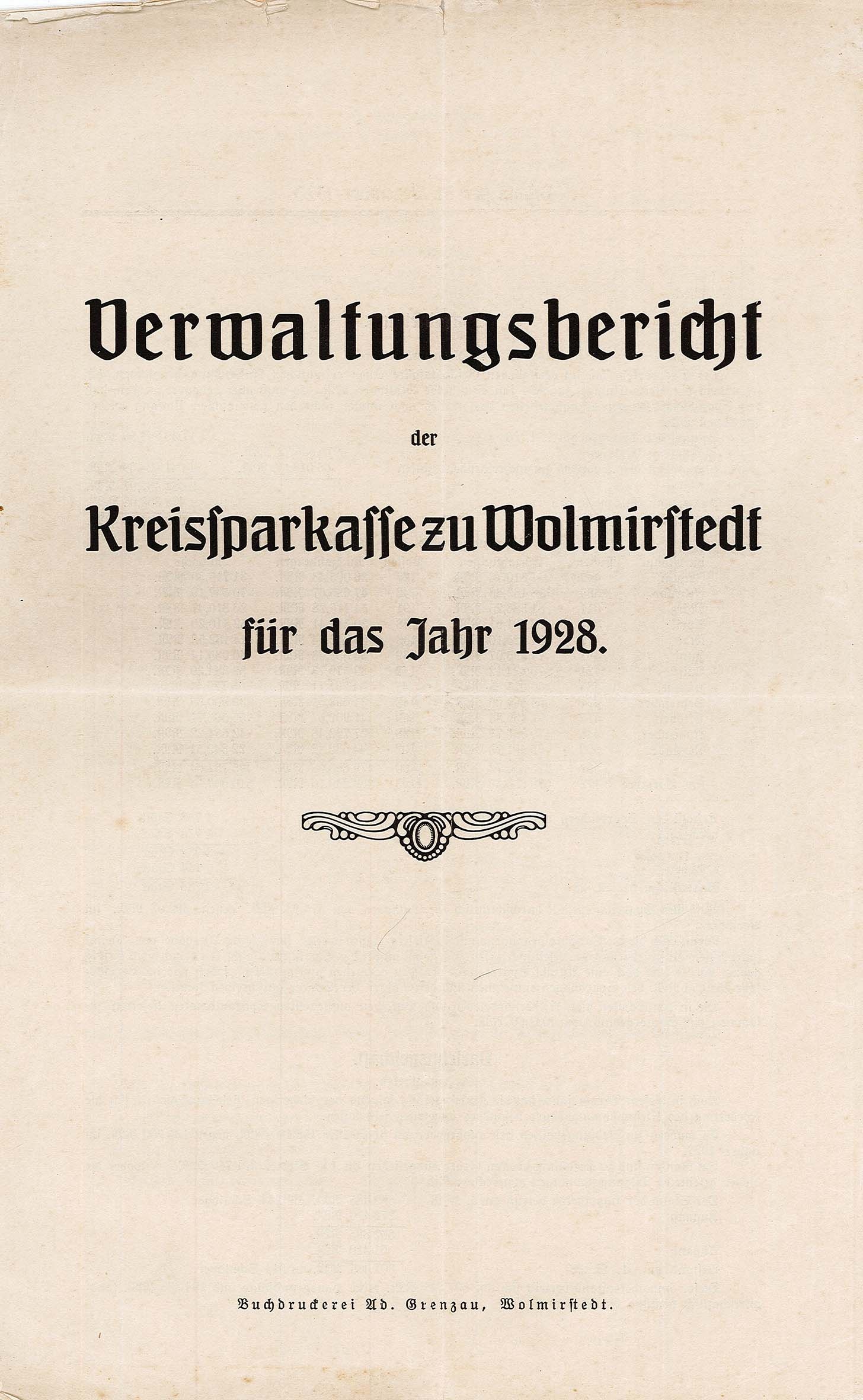 Verwaltungsbericht der Kreissparkasse Wolmirstedt für 1928 (Museum Wolmirstedt RR-F)