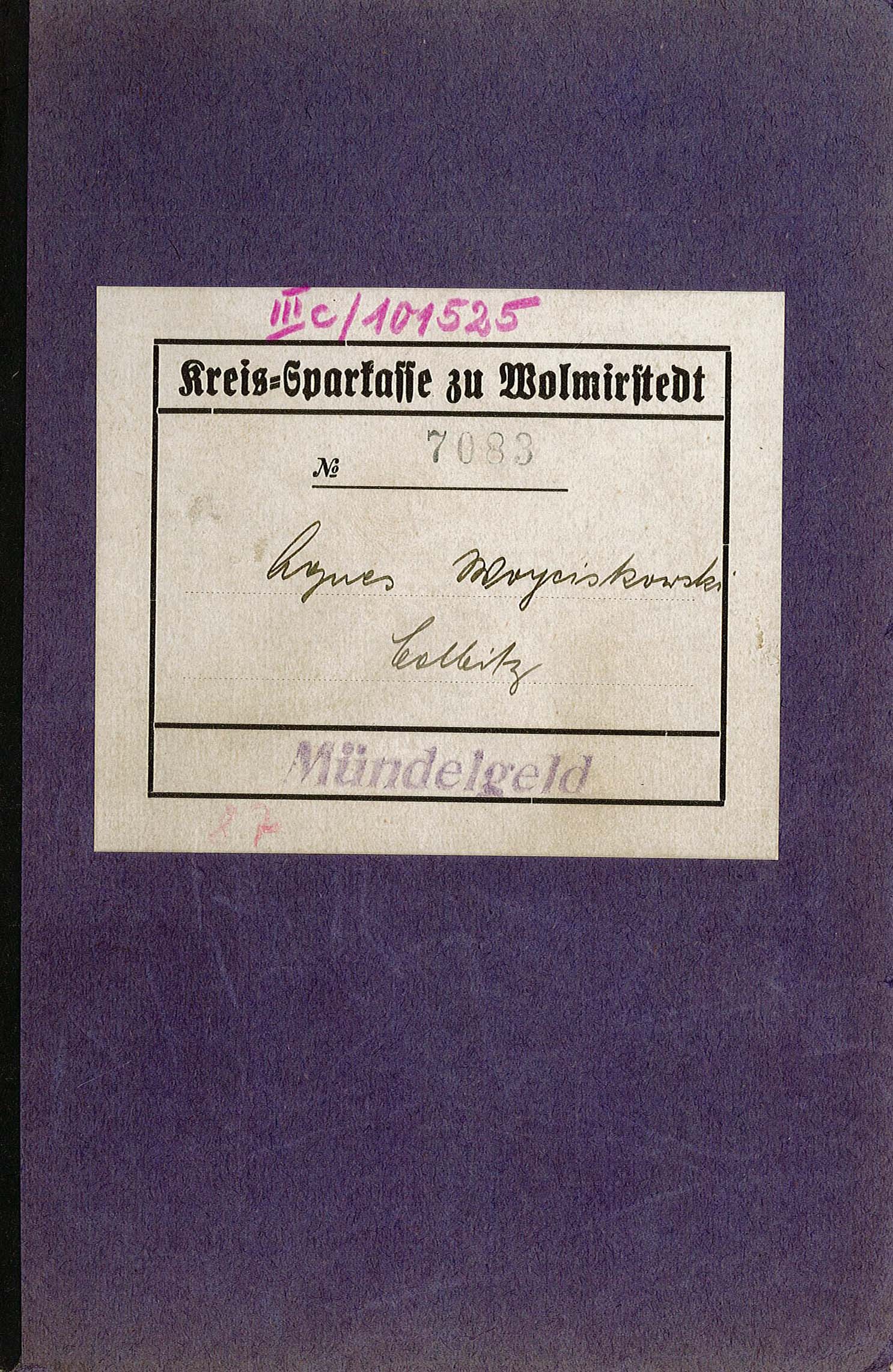 Sparkassen-Abrechnungsbuch für das Mündelgeld von Agnes Woyciskowski, 1939-1945 (Museum Wolmirstedt RR-F)
