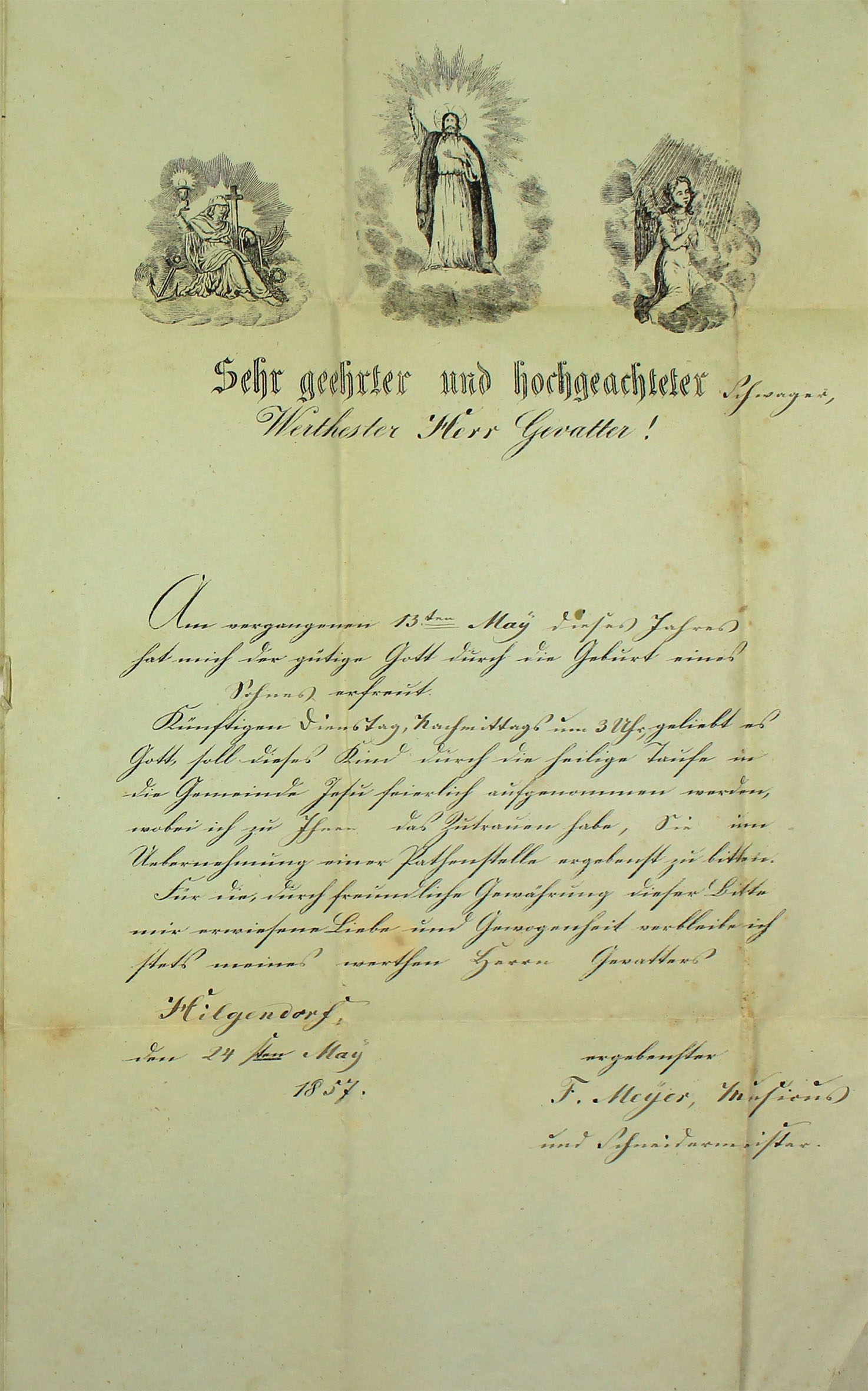 Patenbrief von F. Meyer; Musikus und Schneidermeiste (Museum Wolmirstedt RR-F)