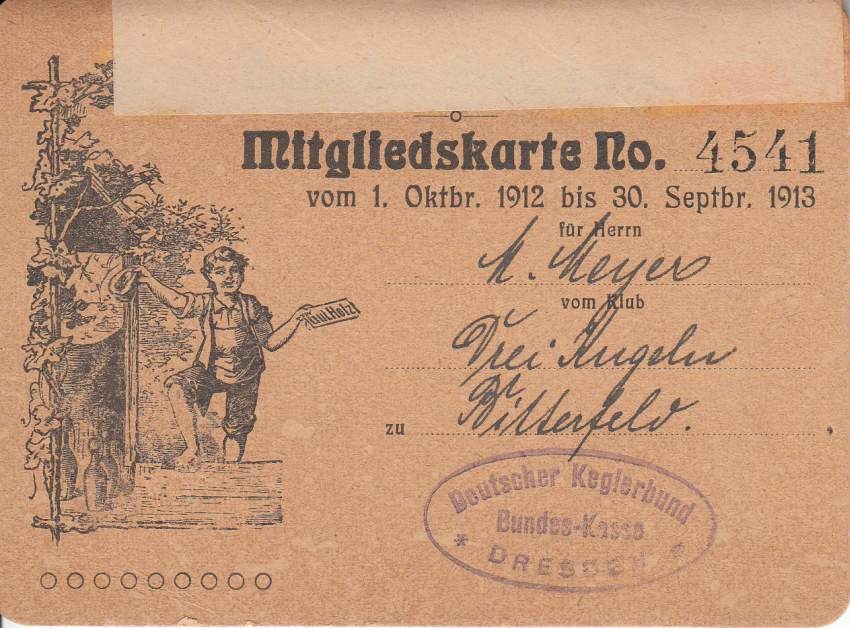 Mitgliedskarte Kegelverein "Drei Kugeln" Bitterfeld (Kreismuseum Bitterfeld CC BY-NC-SA)