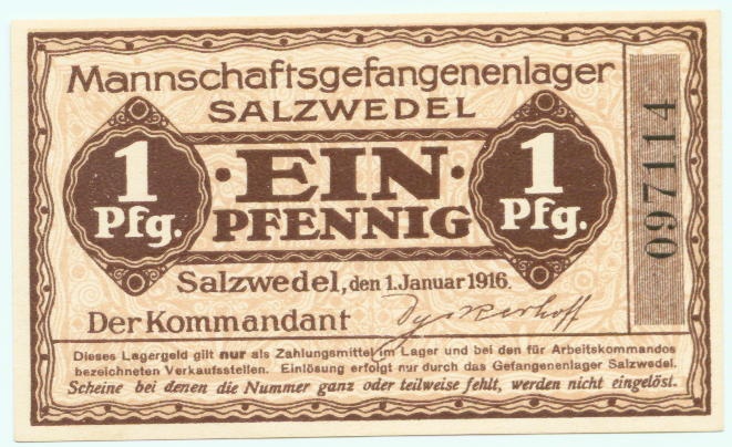 Papiernotgeldschein des Mannschaftsgefangenenlagers Salzwedel (Johann-Friedrich-Danneil-Museum Salzwedel CC BY-NC-SA)