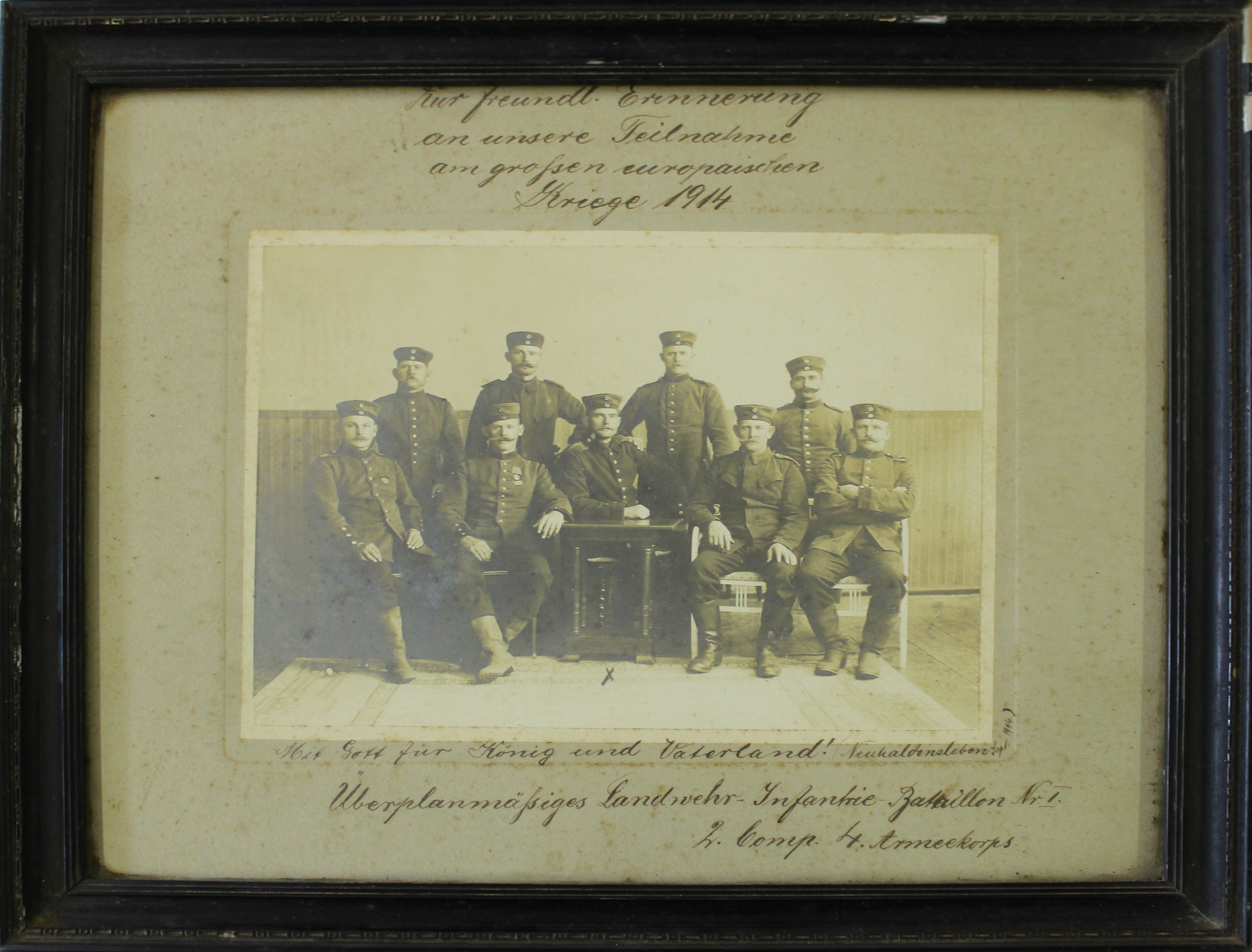 Fotografie, gerahmt, Unplanmäßiges Landwehr-Infanterie-Bataillon Nr. 1, 1914 (Museum Wolmirstedt RR-F)