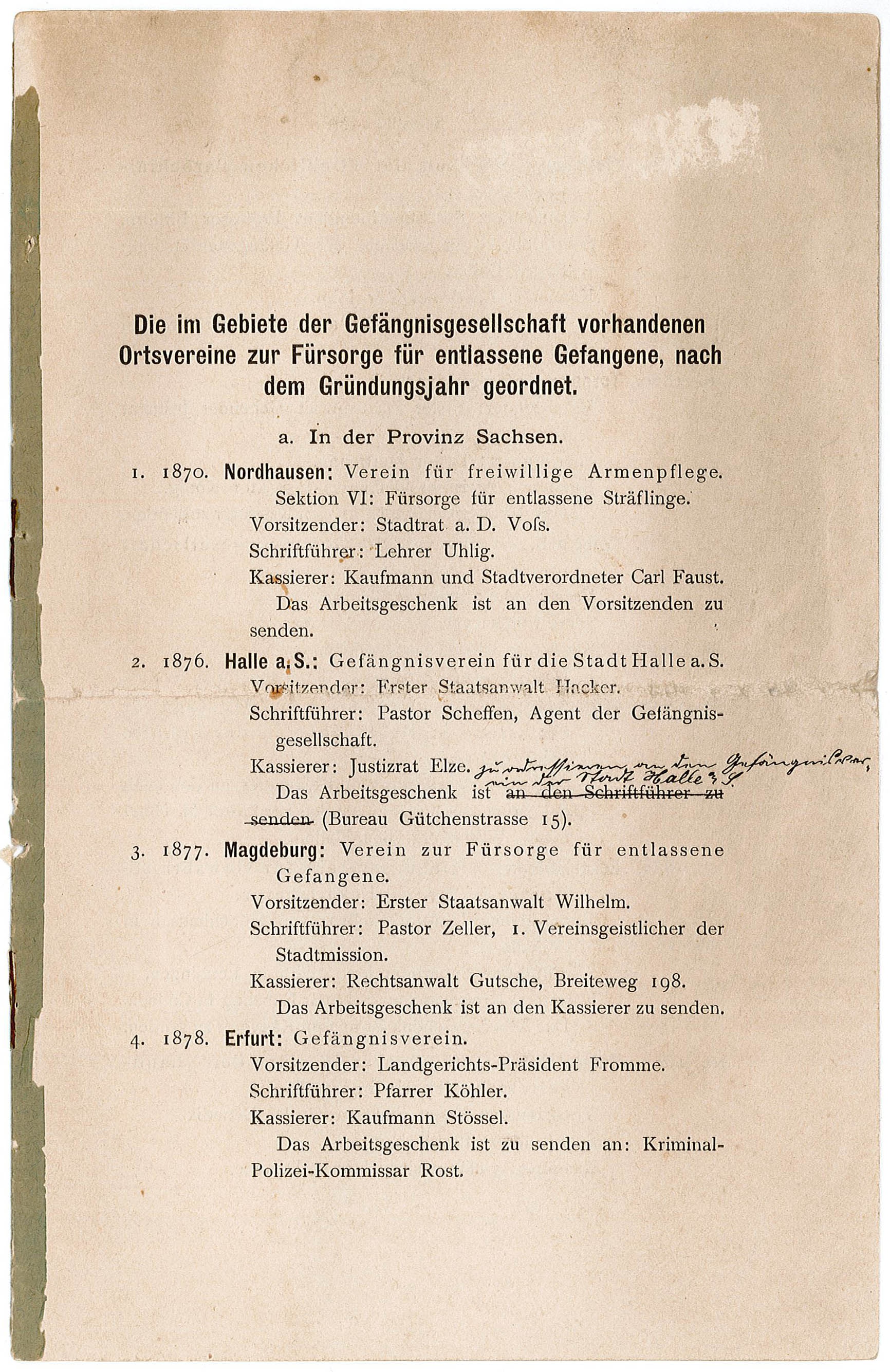 Schriftstücke vom Fürsorgeverein für entlassene Gefangene (Museum Wolmirstedt RR-F)