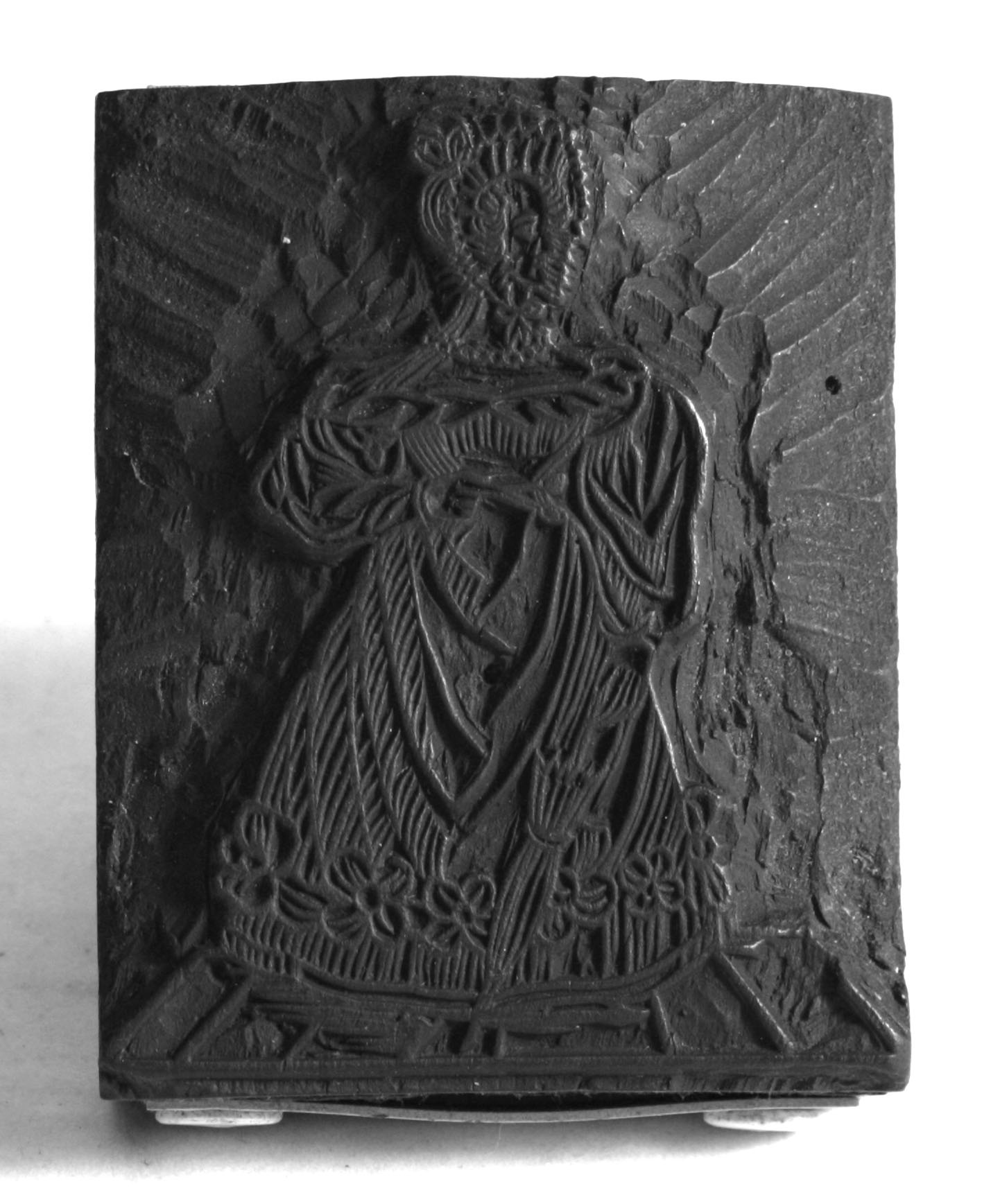 Druckstock für Holzstich Dame in Biedermeierkleidung (Kreismuseum Jerichower Land, Genthin CC BY-NC-SA)