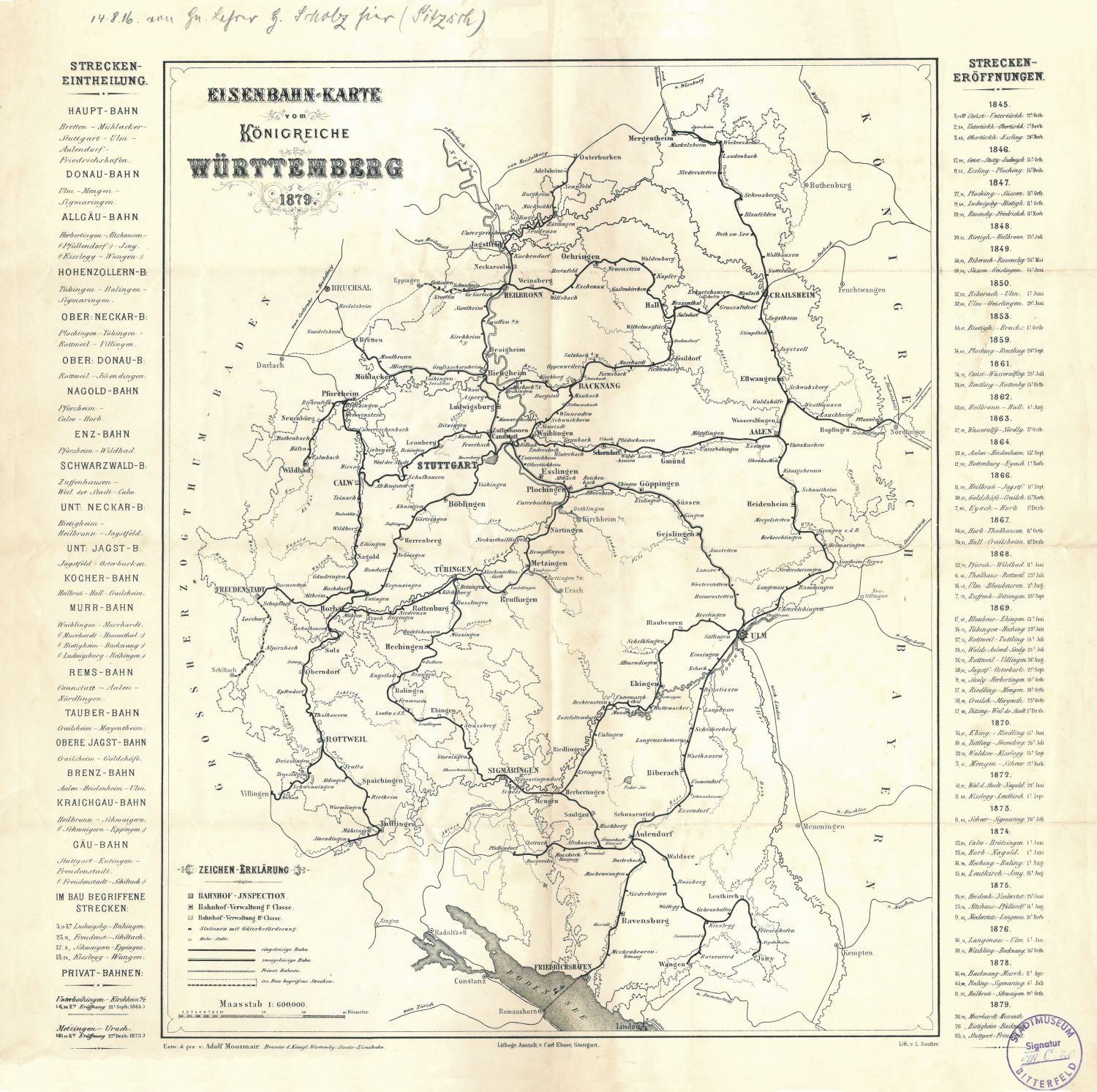 Eisenbahn-Karte vom Königreiche Württemberg (Kreismuseum Bitterfeld CC BY-NC-SA)