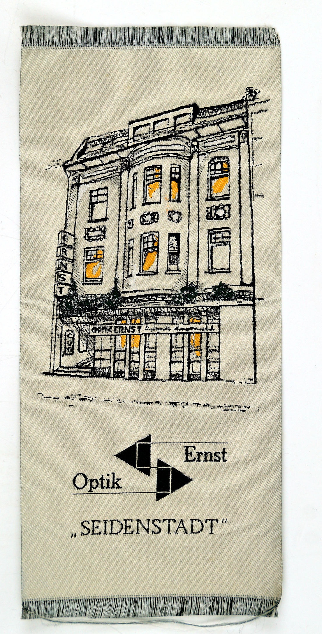 Werbeband für Optik-Fachgeschäft Ernst, 80er Jahre, Krefeld (Museum Weißenfels - Schloss Neu-Augustusburg CC BY-NC-SA)