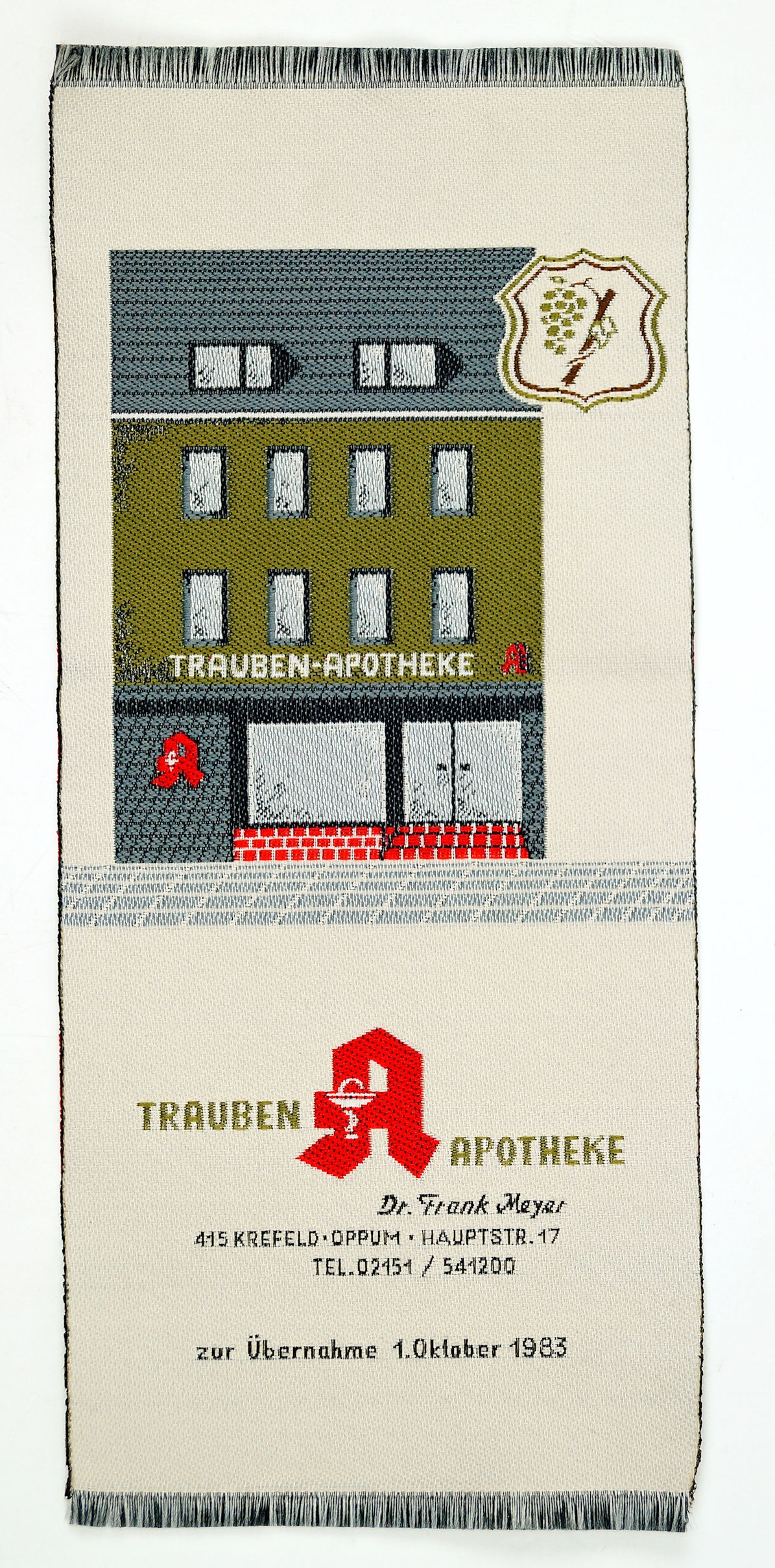 Werbeband für Trauben-Apotheke, Krefeld 1983 (Museum Weißenfels - Schloss Neu-Augustusburg CC BY-NC-SA)