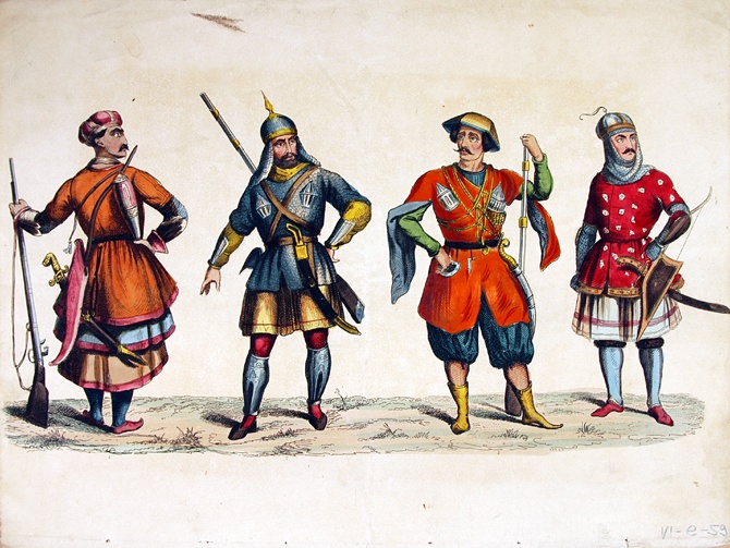 Vier Uniformen türkischer (?) Soldaten (Illustration aus einem Buch) (Winckelmann-Museum Stendal CC BY-NC-SA)