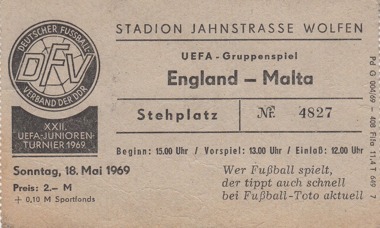 Eintrittskarte UEFA-Juniorenturnier 1969 England-Malta (Kreismuseum Bitterfeld CC BY-NC-SA)