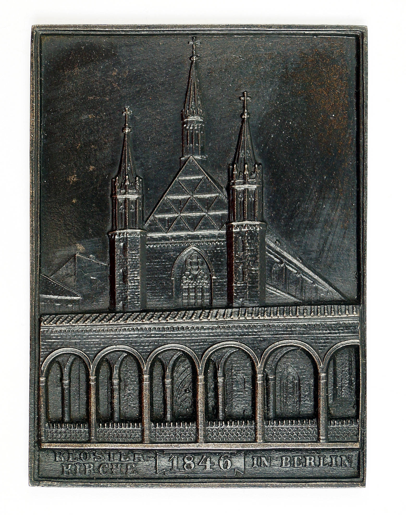 Eisenkunstguss-Plakette Neujahrskarte für 1846 Klosterkirche in Berlin (Museum Weißenfels - Schloss Neu-Augustusburg CC BY-NC-SA)