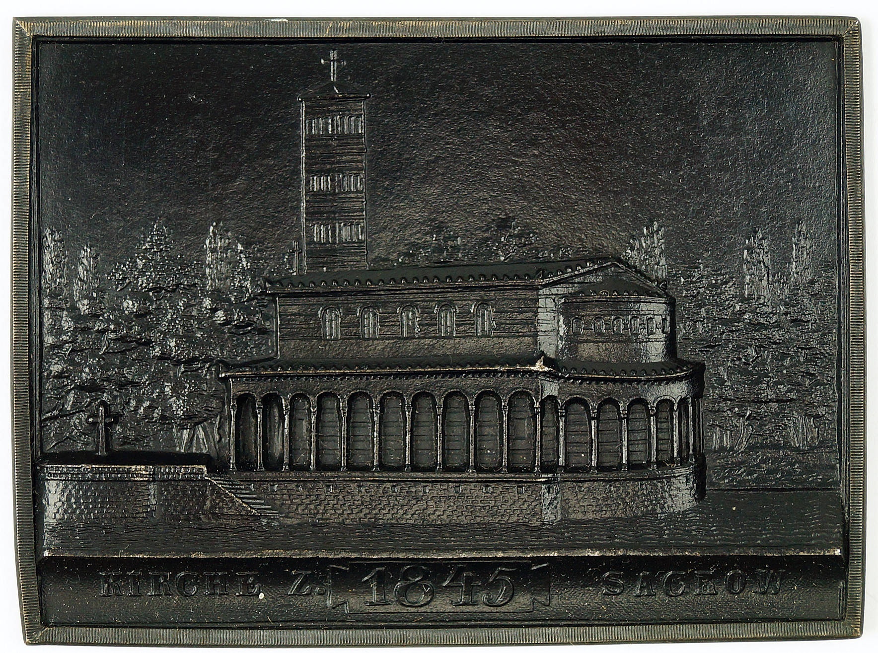 Eisenkunstguss-Plakette Neujahrskarte für 1845 Kirche z. Sacrow (Museum Weißenfels - Schloss Neu-Augustusburg CC BY-NC-SA)