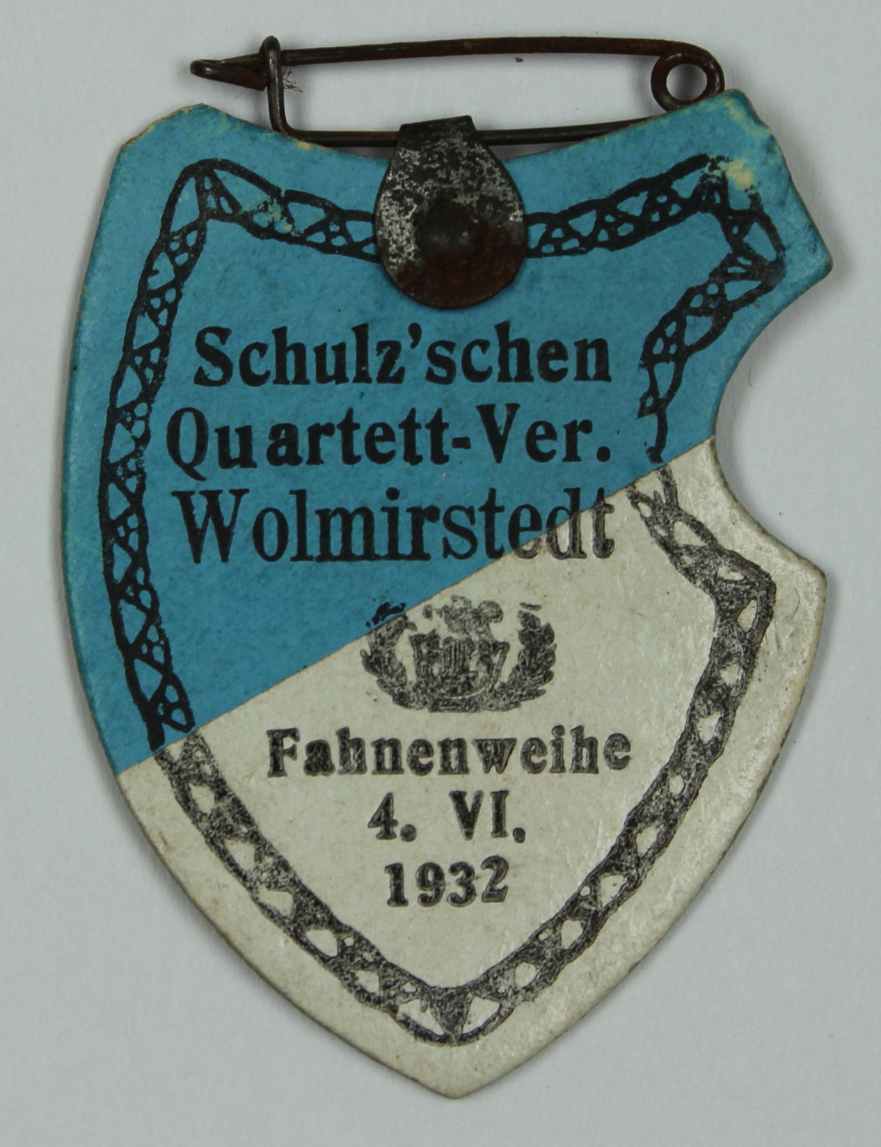 Plakette zur Fahnenweihe des Schulz’schen Quartett-Vereines WMS (Museum Wolmirstedt RR-F)