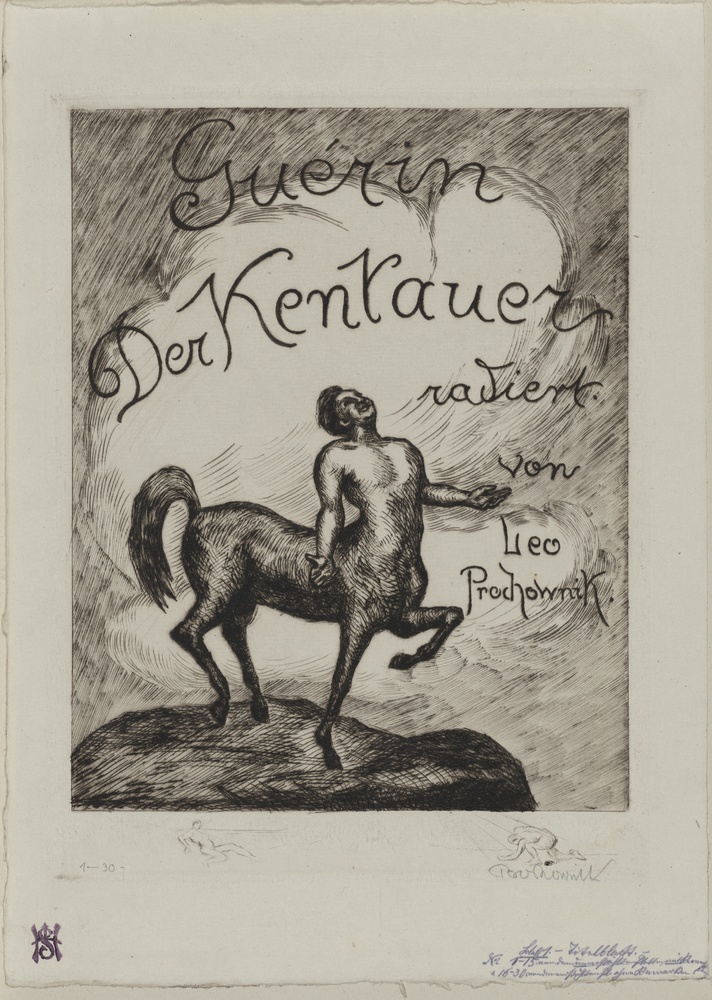 Blatt 1 (Titelblatt), aus "Der Kentauer" von Maurice de Guérin, Mappe mit 12 Radierungen,  Verlag Alfred Hoennicke, Berlin 1919 (Ex. 1/6/15/30), Probedruck (Kulturstiftung Sachsen-Anhalt CC BY-NC-SA)