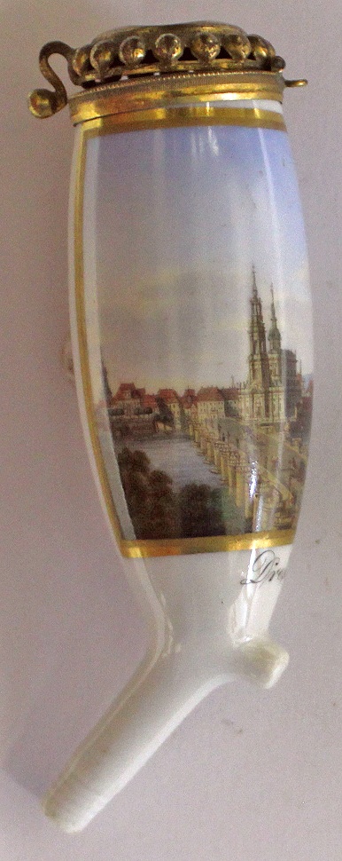 Porzellanpfeifenkopf, mit Stadtansicht Dresden (Museum Wolmirstedt RR-F)