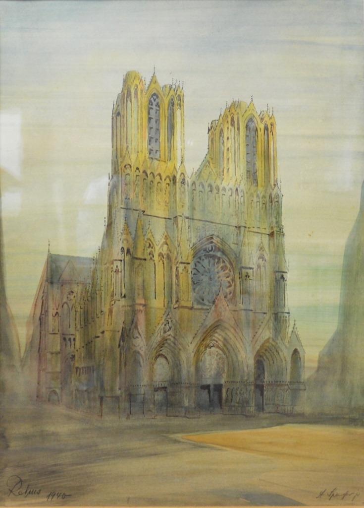 Kathedrale von Reims (Aquarell von Adolf Spengler) (Spengler-Museum CC BY-NC-SA)