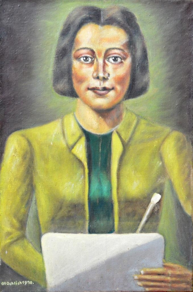 Frau mit Pinsel und Papier (Gemälde von Otto Ochlich) (Spengler-Museum CC BY-NC-SA)