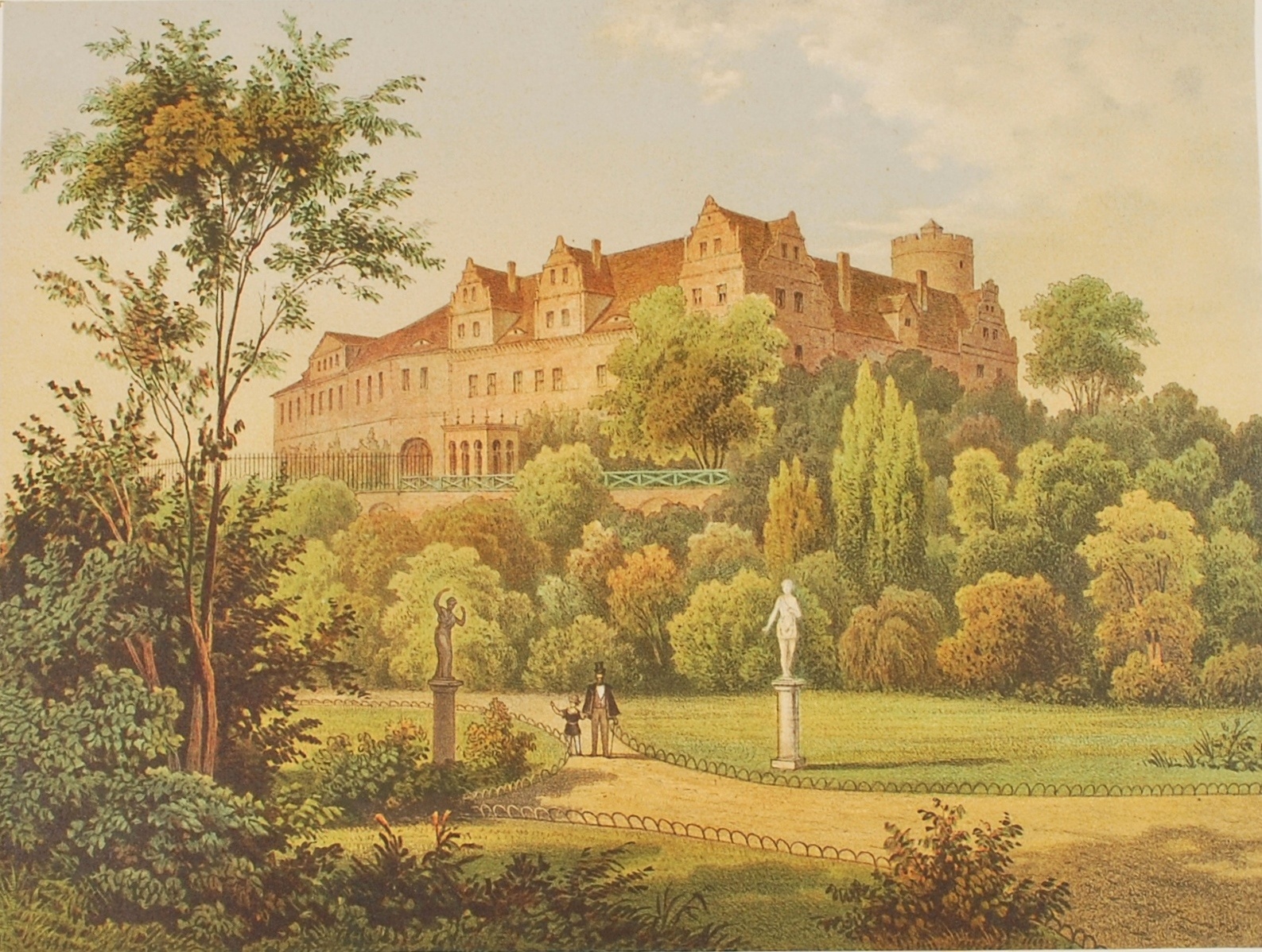Lithographie - Ansicht des Schlosses Schkopau (Kulturhistorisches Museum Schloss Merseburg CC BY-NC-SA)