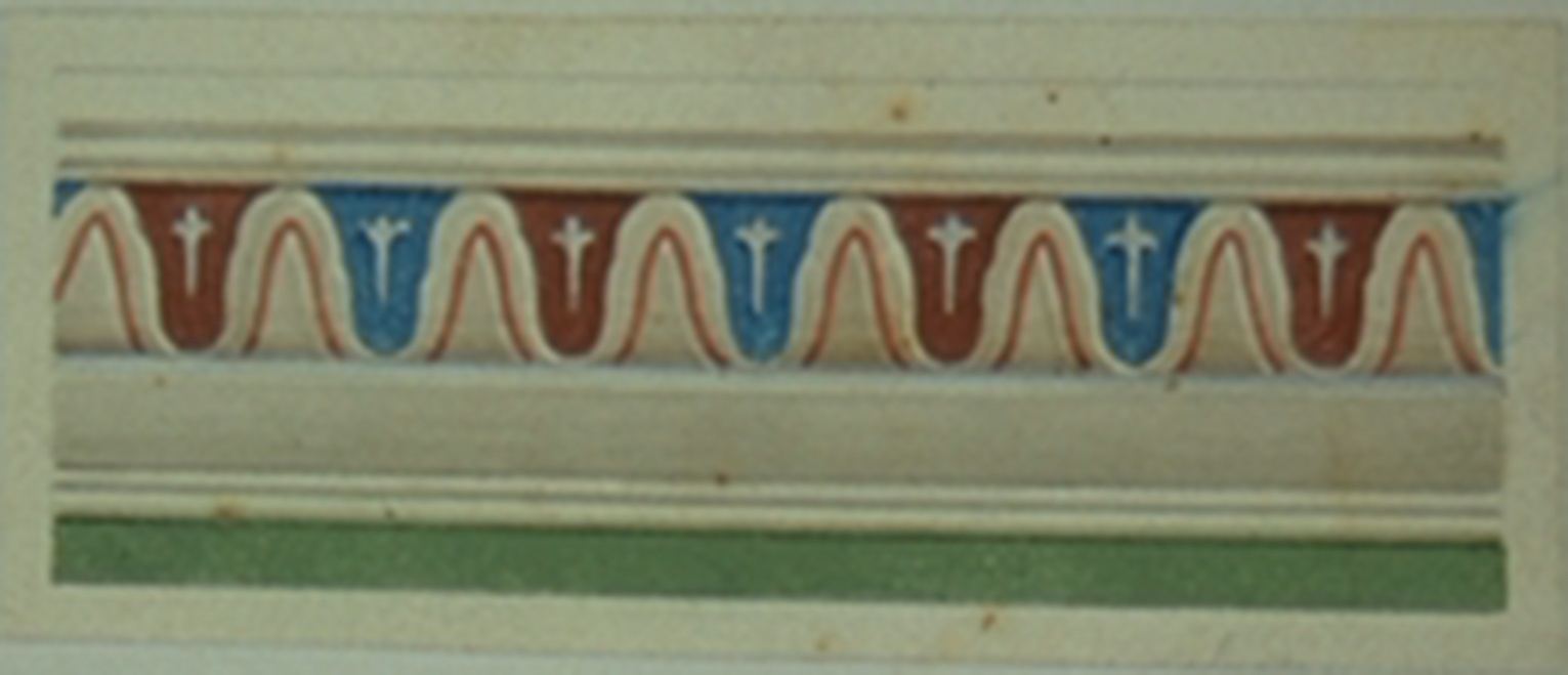 Stuckgesims mit farbigem Zungenmuster (Winckelmann-Museum Stendal CC BY-NC-SA)