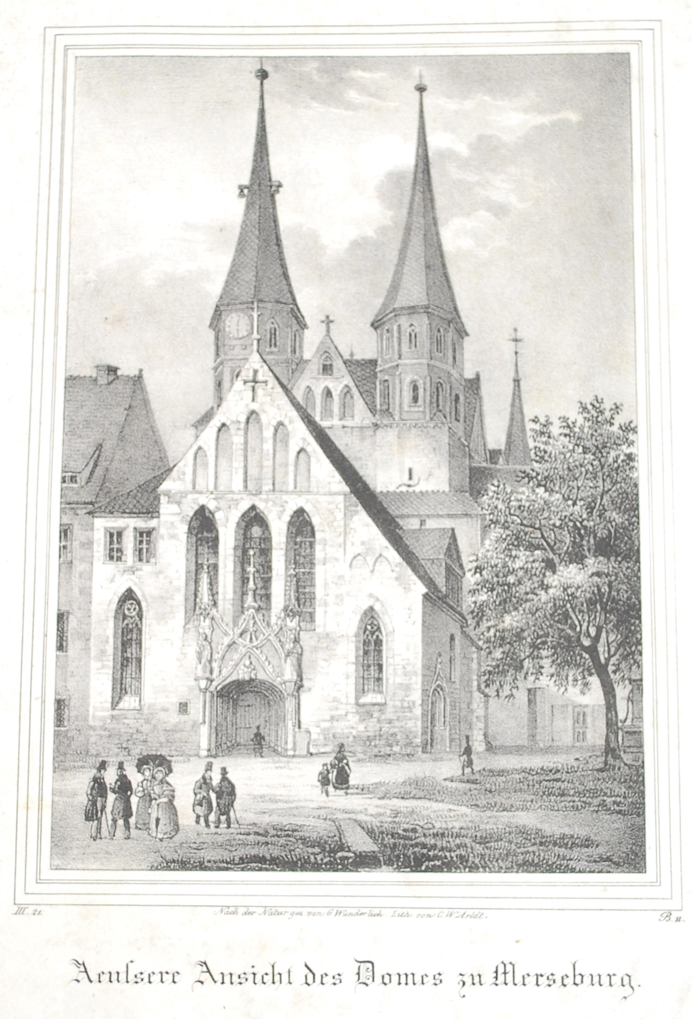 Lithographie - "Äußere Ansicht des Domes zu Merseburg" (Kulturhistorisches Museum Schloss Merseburg CC BY-NC-SA)