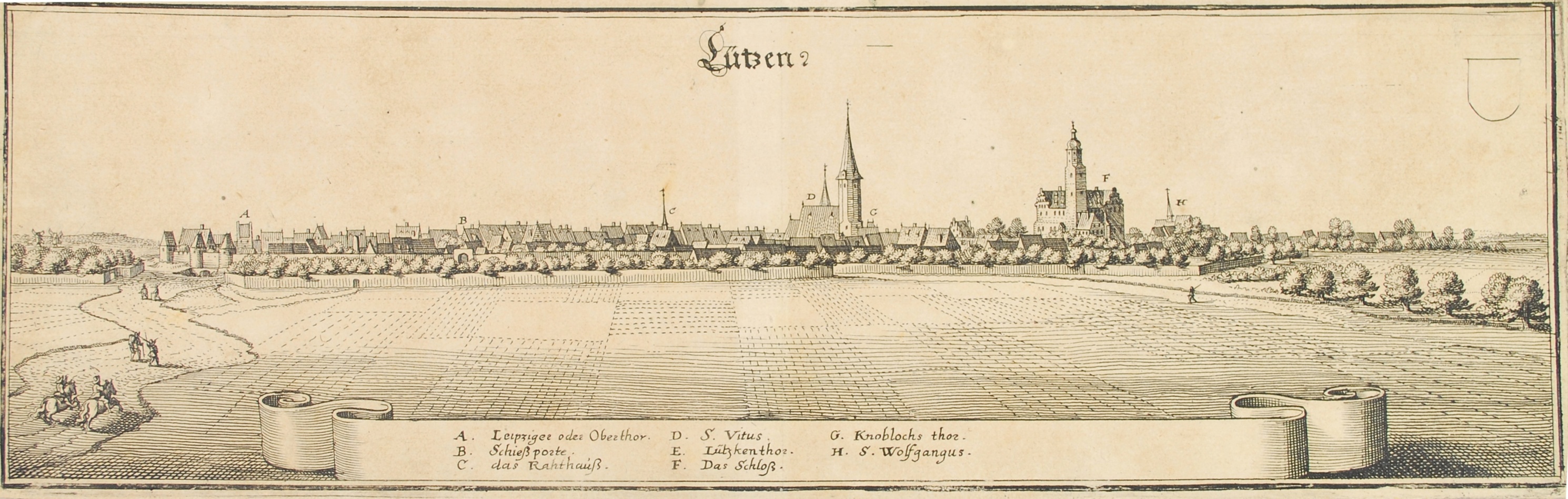 Kupferstich - Ansicht von Lützen um 1650 (Kulturhistorisches Museum Schloss Merseburg CC BY-NC-SA)