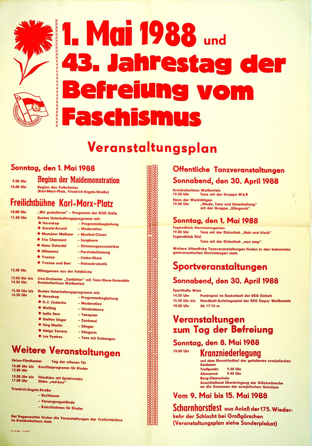 Veranstaltungsplakat zum 1. Mai 1988 in Weißenfels (Museum Weißenfels - Schloss Neu-Augustusburg CC BY-NC-SA)