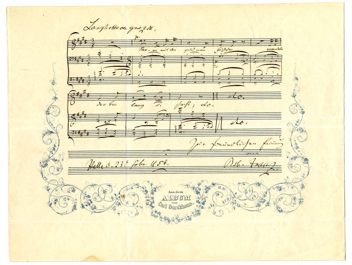 Larghetto con grazia. Albumblatt von Robert Franz für Carl Gurckhaus (Stiftung Händel-Haus Halle CC BY-NC-SA)
