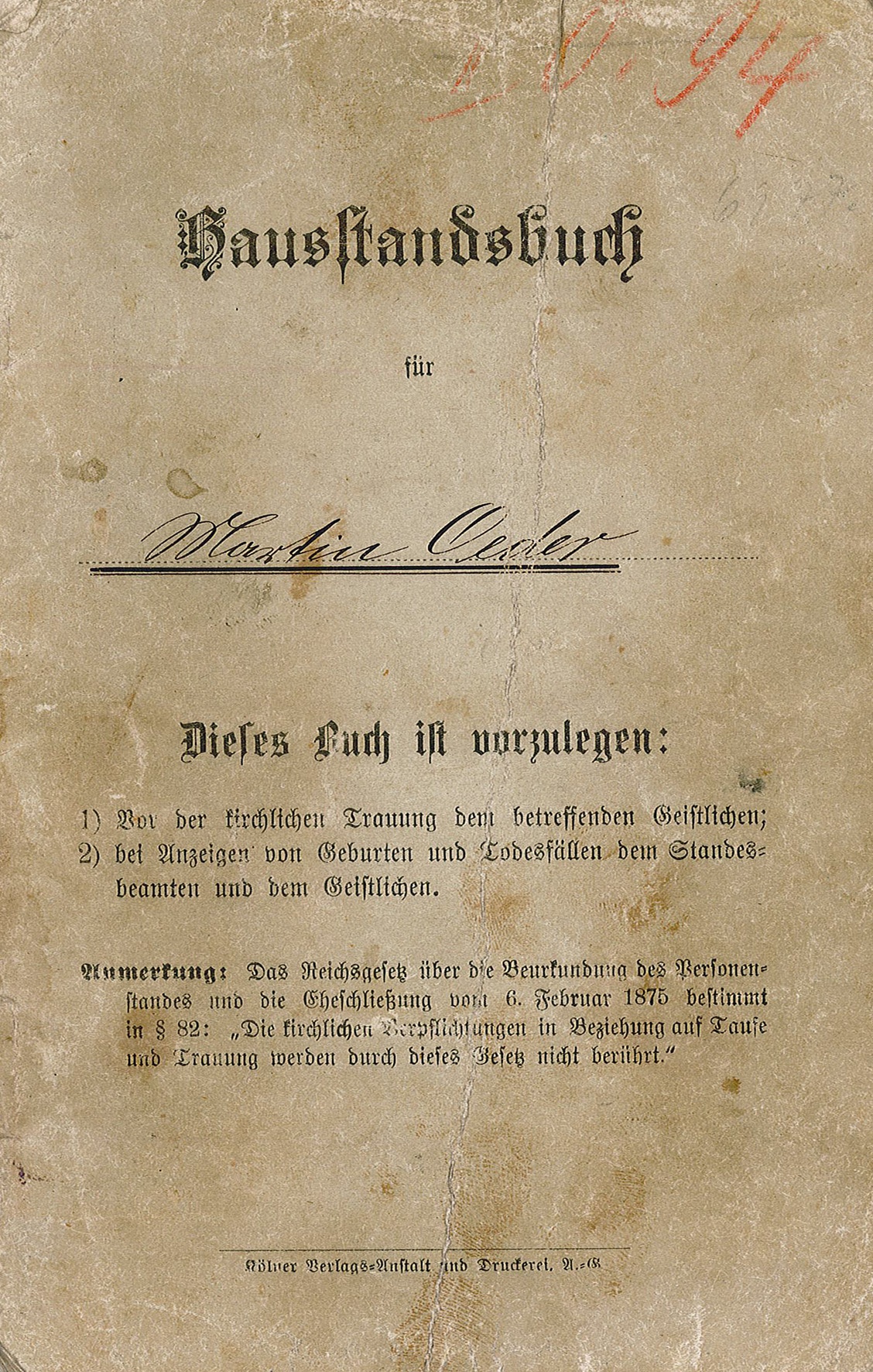 Hausstandsbuch des Martin Oeder (Museum Wolmirstedt RR-F)