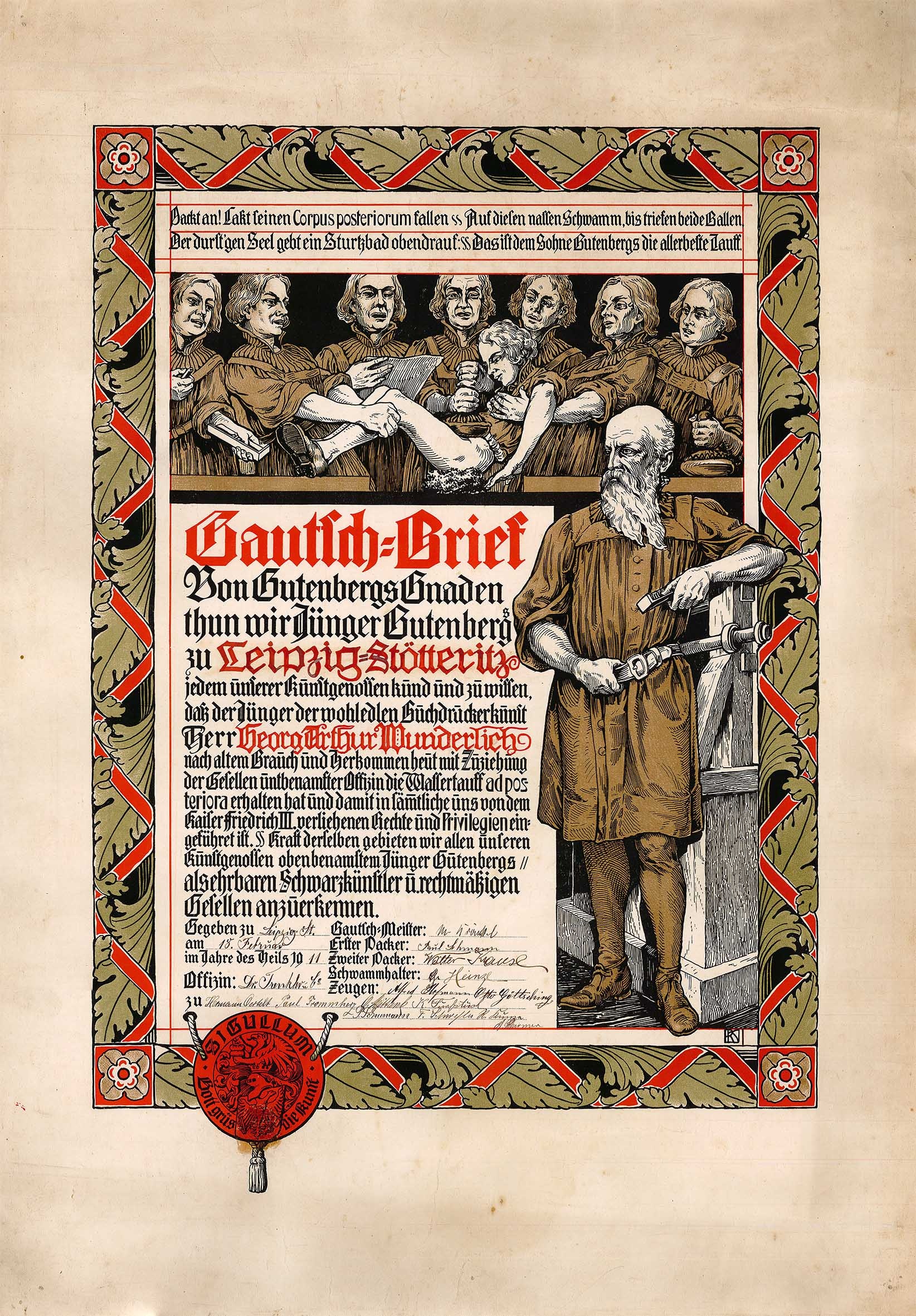 Gautsch-Urkunde für Georg Arthur Wunderlich (Museum Wolmirstedt RR-F)