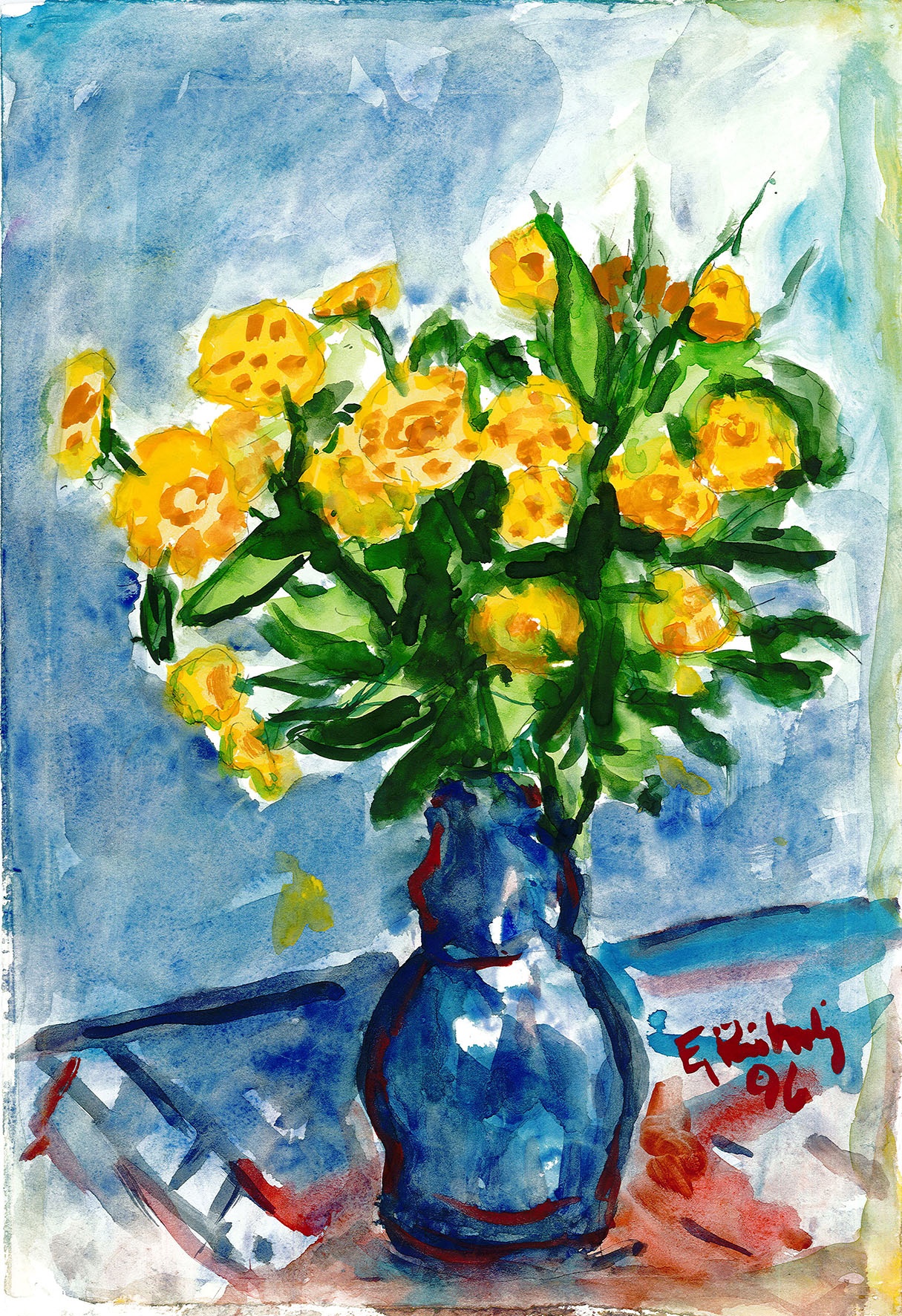 "Gelbe Blumen in blauer Vase" (Museum Wolmirstedt RR-F)