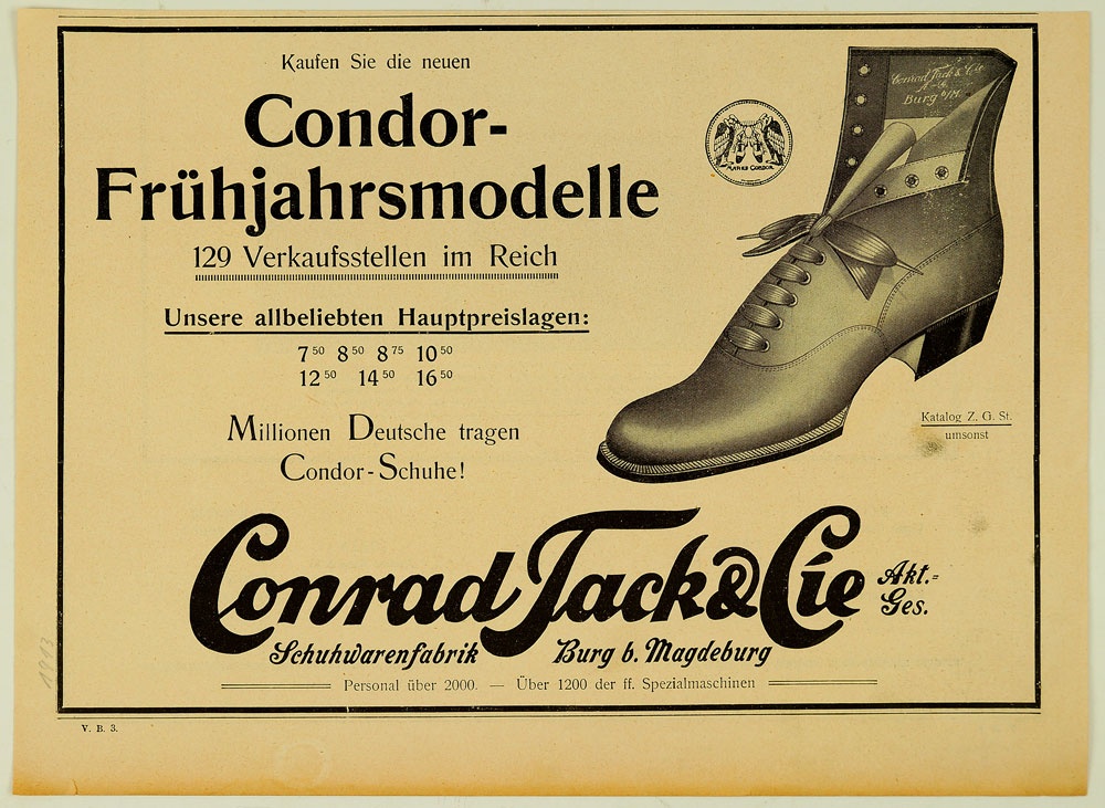 Schuhwerbung für Schuhwarenfabrik Conrad Tack u. Cie (Museum Weißenfels - Schloss Neu-Augustusburg CC BY-NC-SA)