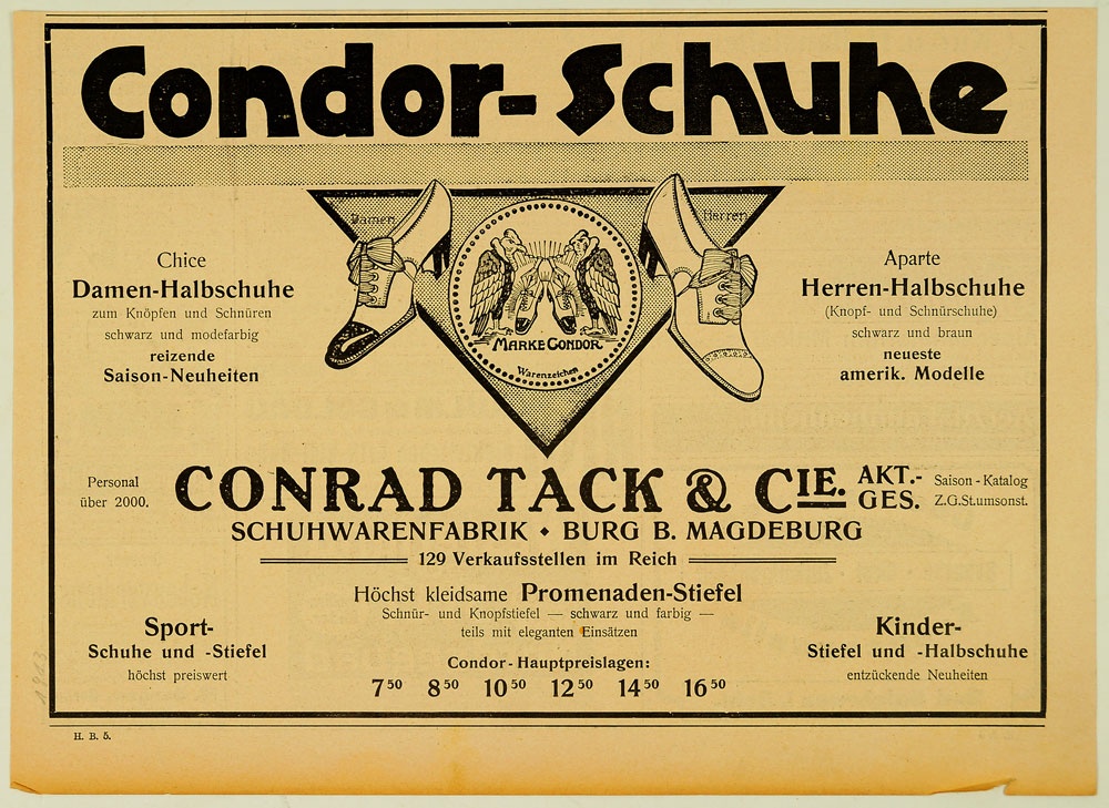 Werbung für Condorschuhe der Schuhfabrik Conrad Tack u. Cie (Museum Weißenfels - Schloss Neu-Augustusburg CC BY-NC-SA)