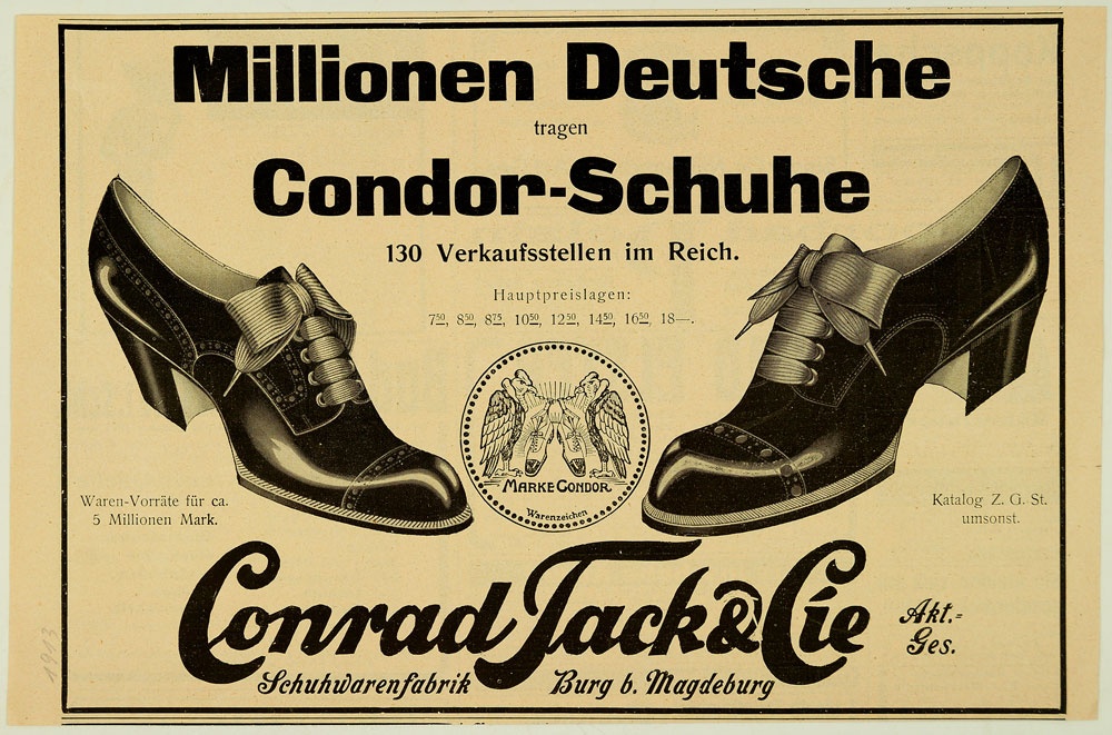 Werbung für Condorschuhe 1913, Schuhwarenfabrik Conrad Tack u. Cie (Museum Weißenfels - Schloss Neu-Augustusburg CC BY-NC-SA)