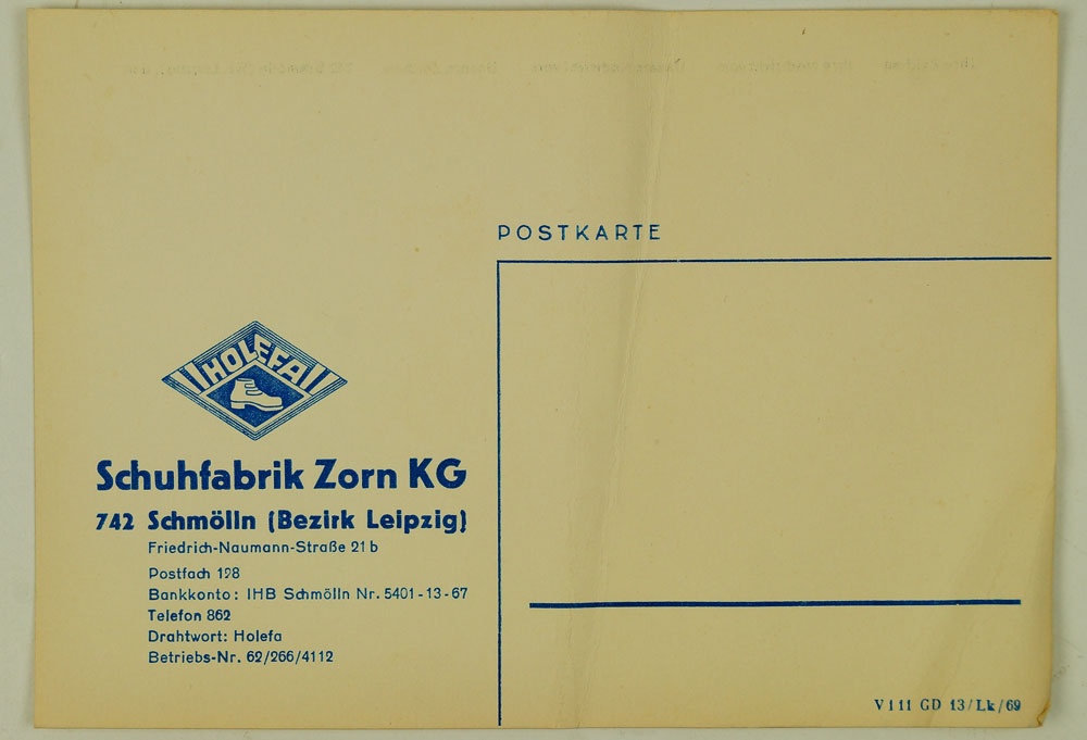 Postkarte Schuhfabrik Zorn KG (Museum Weißenfels - Schloss Neu-Augustusburg CC BY-NC-SA)
