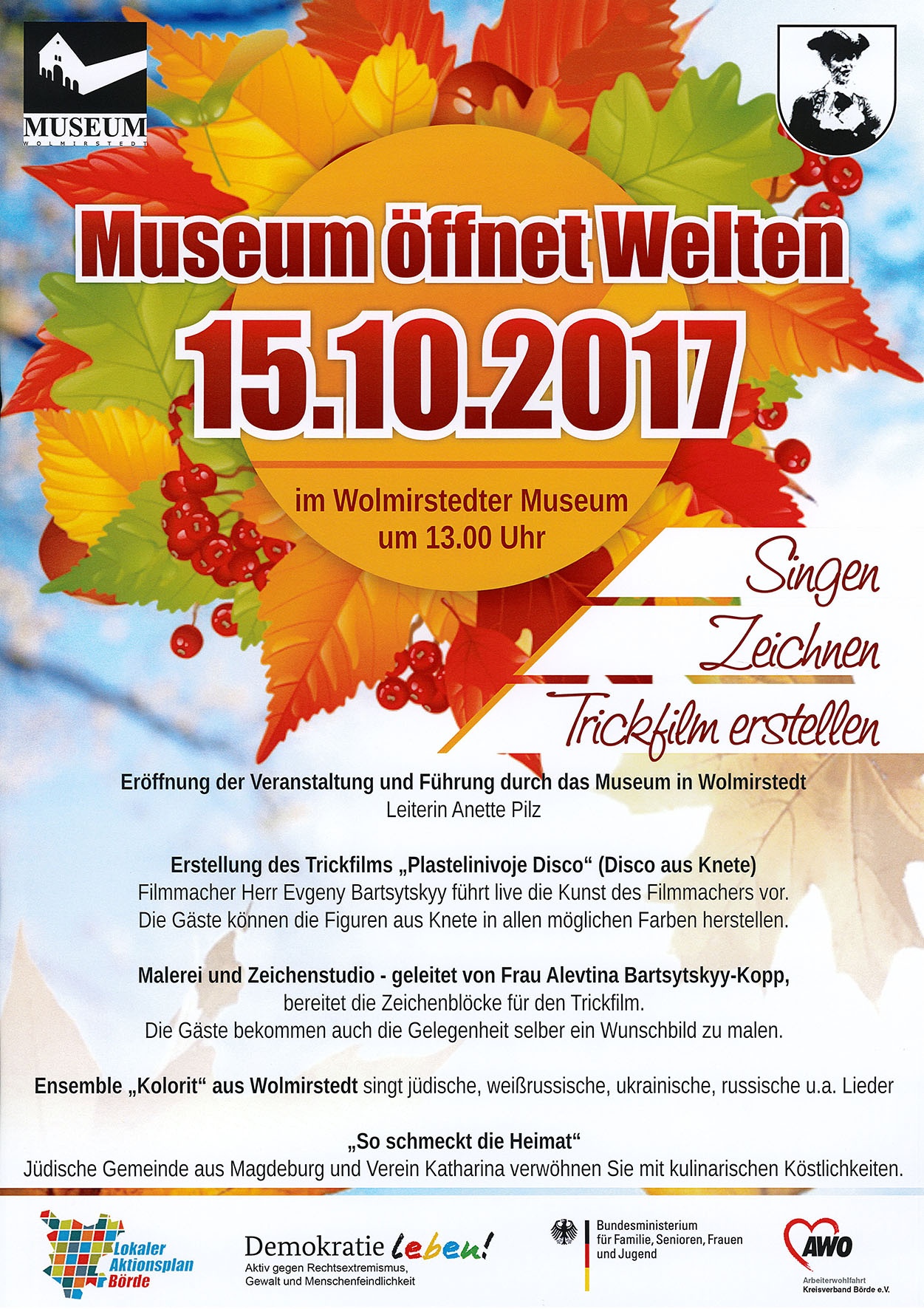 Plakat zur Veranstaltung "Museum öffnet Welten" am 15.10.2017 (Museum Wolmirstedt RR-F)