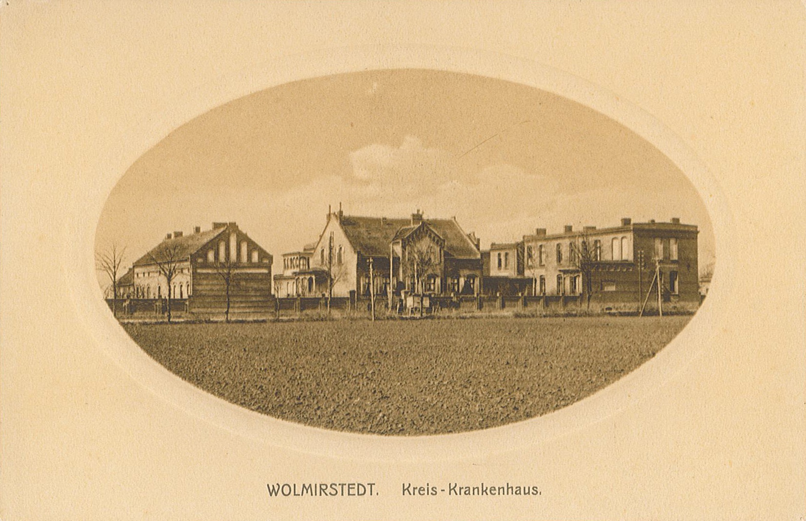 Postkarte mit Ansicht des Kreiskrankenhauses Wolmirstedt, vor 1913? (Museum Wolmirstedt RR-F)