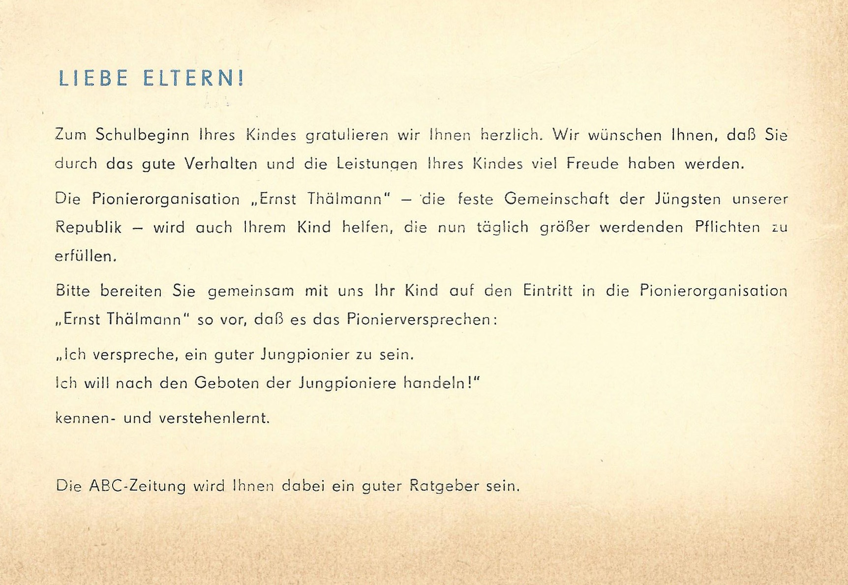 Aufnahmeantrag der Pionierorganisation "Ernst Thälmann" für Nick Bialowons, 4. November 1979 (Museum Wolmirstedt RR-F)