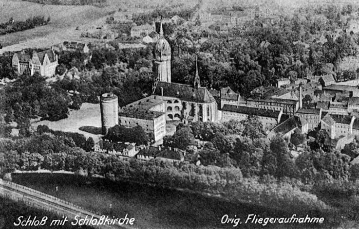 Blick auf das Wittenberger Schloß mit Schloßkirche (Haus der Geschichte Wittenberg RR-F)