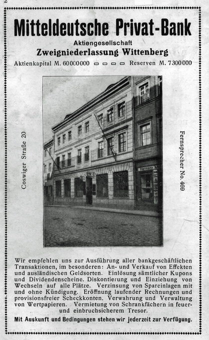 Firmenanzeige - „Mitteldeutsche Privat-Bank“ (Haus der Geschichte Wittenberg RR-F)