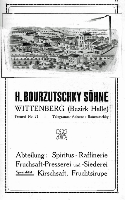 Firmenanzeige - „H. Bourzutschky Söhne“ Wittenberg (Haus der Geschichte Wittenberg RR-F)