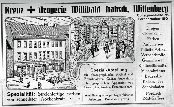 Firmenanzeige - „Drogerie Willibald Habsch“ Wittenberg (Haus der Geschichte Wittenberg RR-F)
