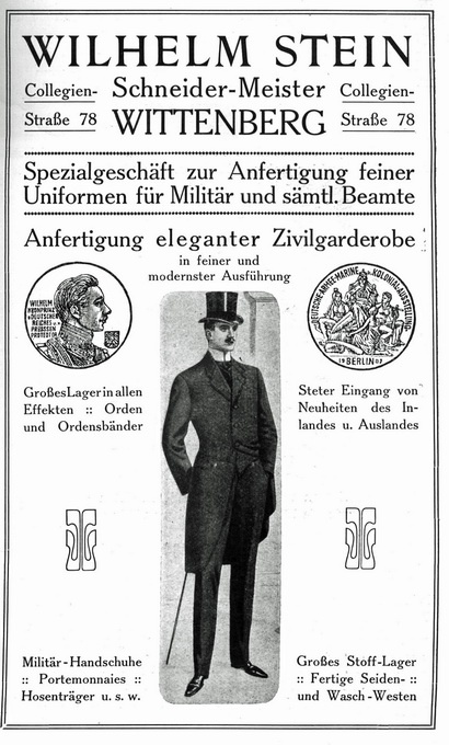 Firmenanzeige - „Wilhelm Stein“, Schneidermeister in Wittenberg (Haus der Geschichte Wittenberg RR-F)