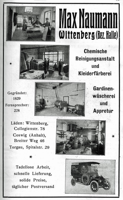 „Max Naumann“, Chemische Reinigungsanstalt und Kleiderfärberei (Haus der Geschichte Wittenberg RR-F)