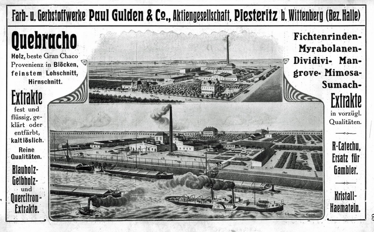 Firmenanzeige - Farb- und Gerbstoffwerke „Paul Gulden“ Piesteritz (Haus der Geschichte Wittenberg RR-F)