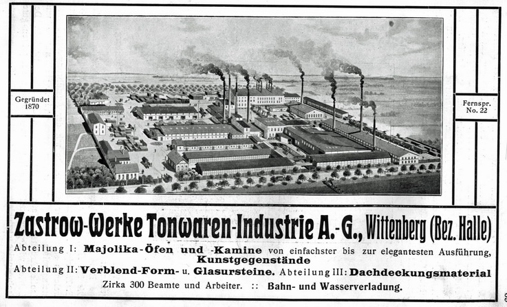 Firmenanzeige - „Zastrow-Werke Tonwaren-Industrie A.-G.“, Wittenberg (Haus der Geschichte Wittenberg RR-F)